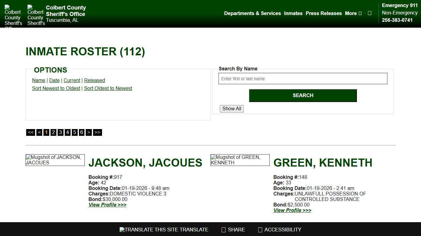 Inmate Roster - Current Inmates Booking Date Descending - Colbert County Sheriff AL