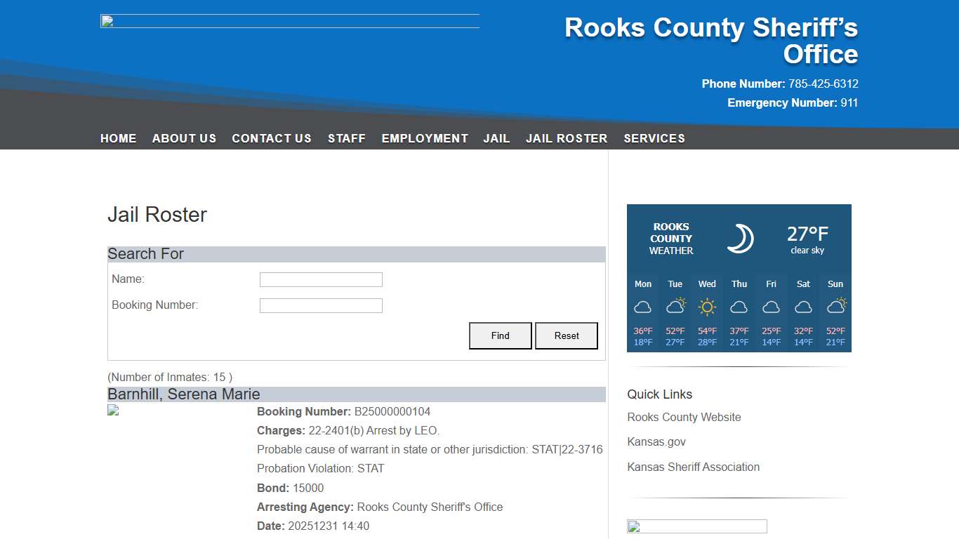 Jail Roster | Rooks County Sheriff