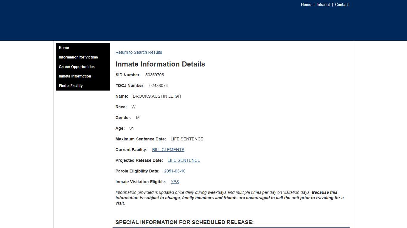 TDCJ Inmate Search - Inmate Details